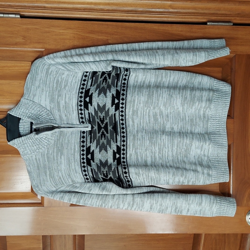 Carbon Men's Stylish Zip-Up Sweater in Light Gray, Pattern Size XL Like New